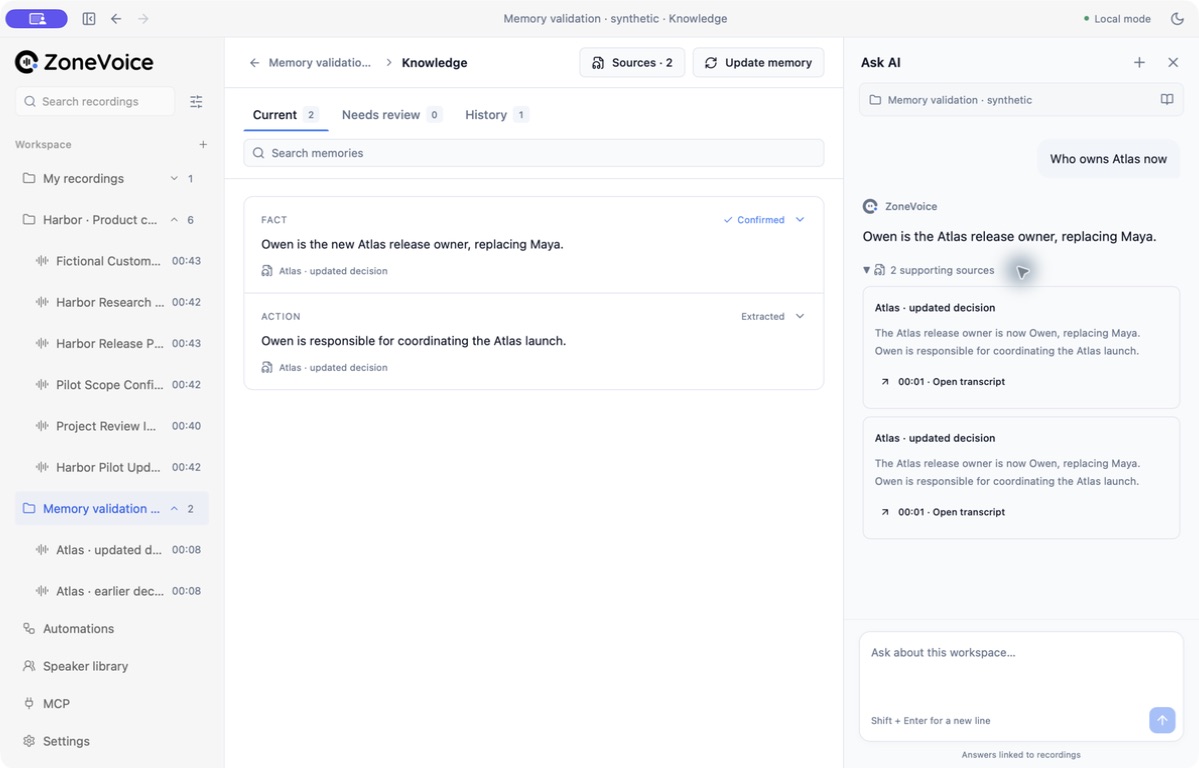 Ask AI answers that Owen owns Atlas and shows the supporting transcript excerpts